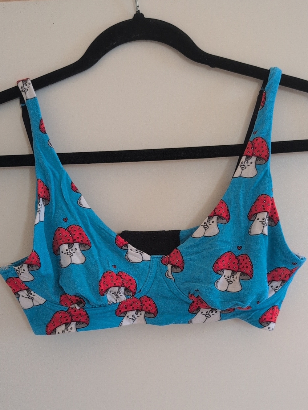 MeUndies Teal Bralette with Red Mushroom Print